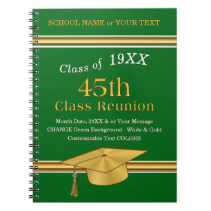 Personalised, 45th Class Reunion Gifts, Green Gold Notebook