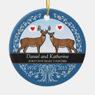 Personalised 45th Wedding Anniversary, Buck & Doe Ceramic Tree Decoration