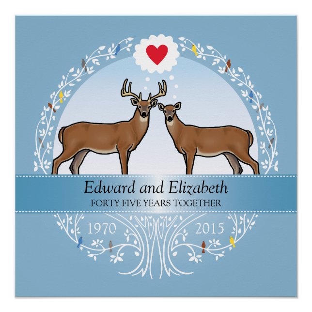 Personalised 45th Wedding Anniversary, Buck & Doe Poster (Front)