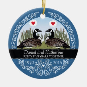 Personalised 45th Wedding Anniversary, Geese Ceramic Tree Decoration