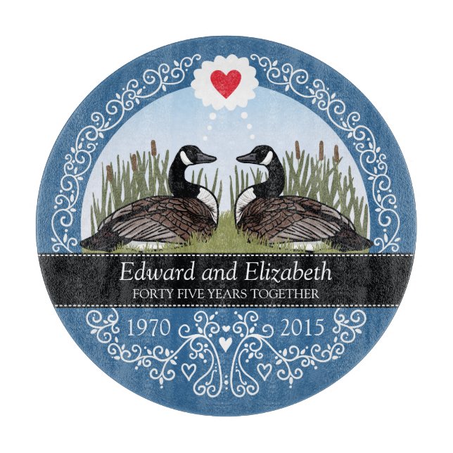 Personalised 45th Wedding Anniversary, Geese Cutting Board (Front)
