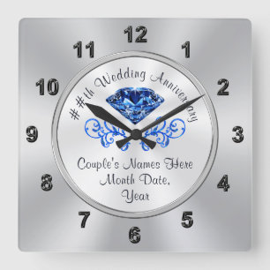 Personalised 45th Wedding Anniversary Gift Ideas Square Wall Clock