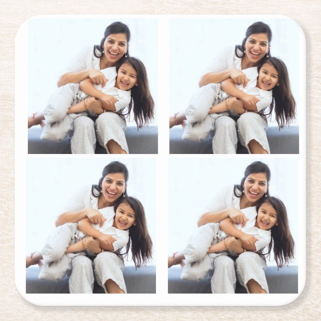 Personalised 4 collage Photos Custom Square Paper Coaster (Front)