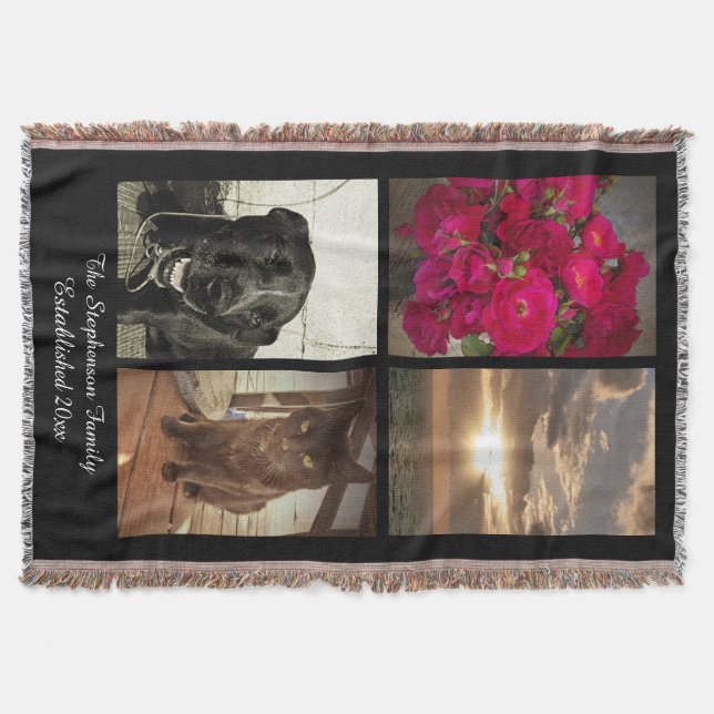 Personalised 4 Colour Photo Vertica Picture Throw Blanket (Front)