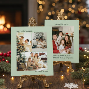 Personalised 4 Family Photo Collage Olive Holiday Card