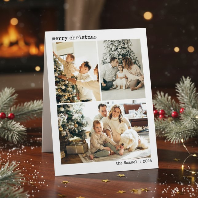 Personalised 4 Family Photo Collage White Holiday Card (Creator Uploaded)