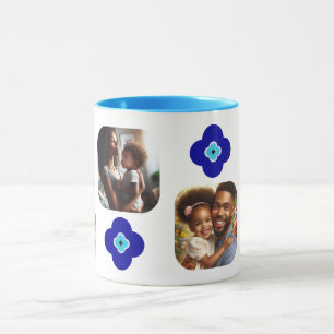 Personalised 4-Photo Blue Evil Eye Floral Amulets Mug