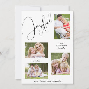 Personalised 4 Photo Chic Script Joyful Black Holiday Card