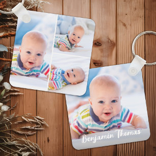 Personalised 4 Photo Collage Custom Modern Baby  Key Ring