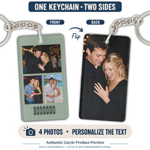 Personalised 4 Photo Collage Custom Word Sage Gn Key Ring