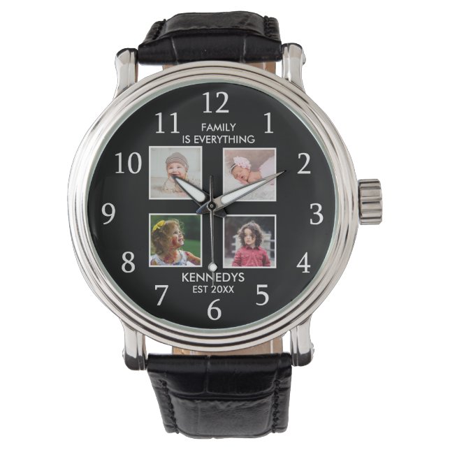 Personalised  4 Photo Collage Family Name Black Watch (Front)