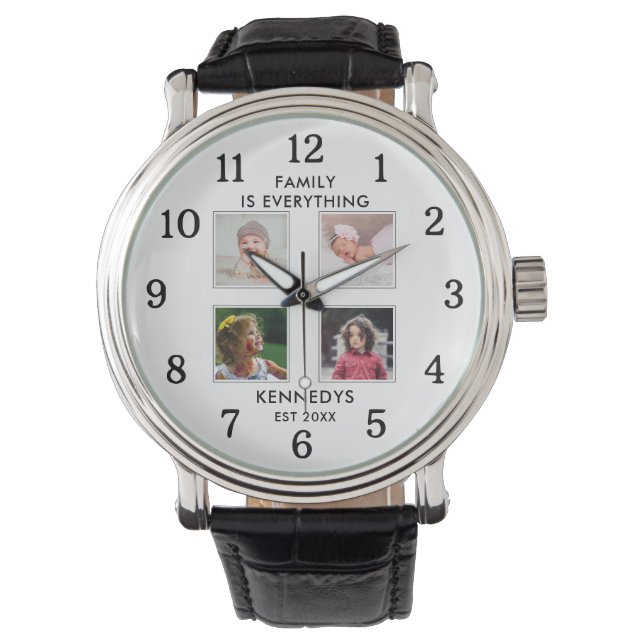 Personalised  4 Photo Collage Family Name White Watch (Front)