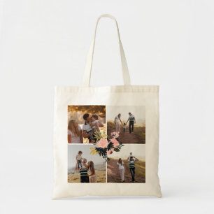 Personalised 4 Photo Collage Fancy Floral Tote Bag