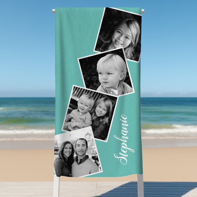 Personalised 4 Photo Collage Film Strip Teal Beach Towel (Creator Uploaded)