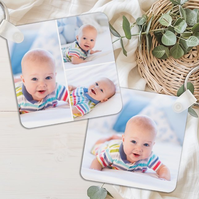 Personalised 4 Photo Collage Modern Newborn Baby  Key Ring (Creator Uploaded)
