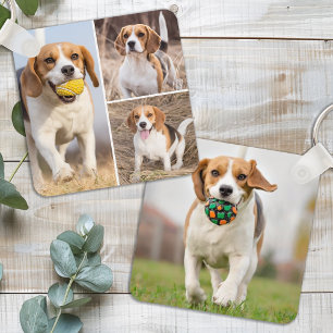Personalised 4 Photo Collage Modern Pet Puppy Dog Key Ring