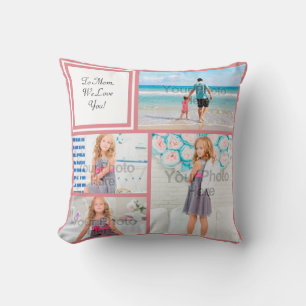 Personalised 4 Photo Collage Pink Mum Love Cushion