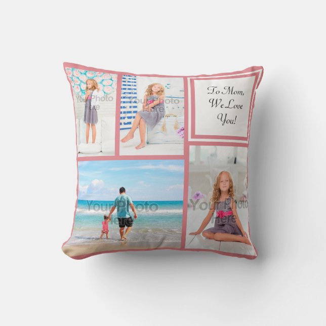 Personalised 4 Photo Collage Pink Mum/Love Cushion (Front)