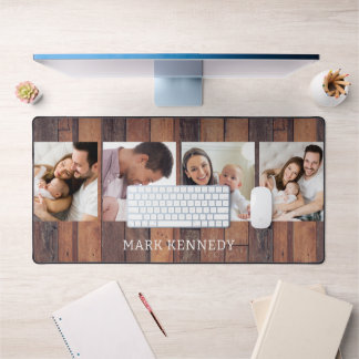 Personalised 4 Photo Collage Rustic Pallet Wood Desk Mat