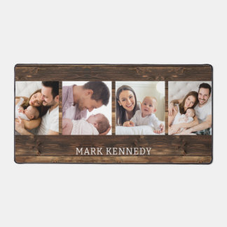 Personalised 4 Photo Collage Rustic Wood Desk Mat