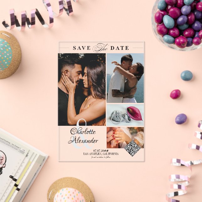 Personalised 4 Photo Collage Wedding Save the Date Acrylic Invitations (Insitu (Celebration))