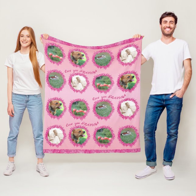 Personalised 4 photo custom text love you grandma fleece blanket (In Situ)