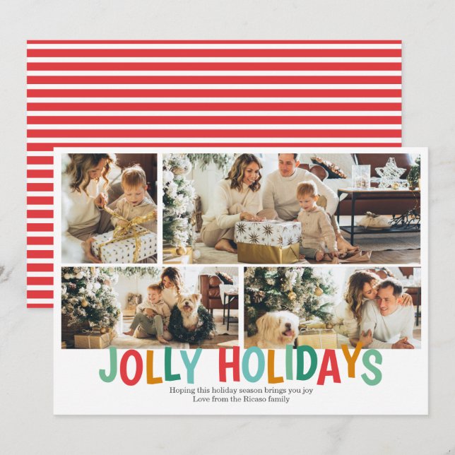 Personalised 4 Photo Jolly Holidays Christmas Holiday Card (Front/Back)