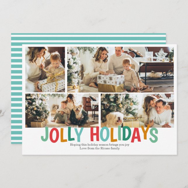 Personalised 4 Photo Jolly Holidays Christmas Holiday Card (Front/Back)