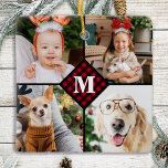 Personalised 4 Photo Monogram Red Buffalo Plaid Ceramic Ornament<br><div class="desc">Celebrate your your favourite memories with a custom Red Buffalo Plaid Monogram Photo Collage Ornament . When you have so many fun memories and photos , one photo isn't enough . Our Custom Photo Ornament has 4 photos and a centre monogrammed initial and name to personalise . This personalised 4...</div>