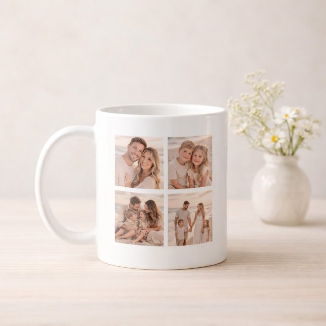 Personalised 4 Photo Name and Date Memory Coffee Mug (Creator Uploaded)