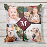 Personalised 4 Photo Red Buffalo Plaid Monogram Cushion<br><div class="desc">Celebrate your your favourite memories with a custom Red Buffalo Plaid Monogram Photo Collage Pillow . When you have so many fun memories and photos , one photo isn't enough . Our Custom Photo Pillow has 4 photos and a centre monogrammed initial and name to personalise . This personalised 4...</div>