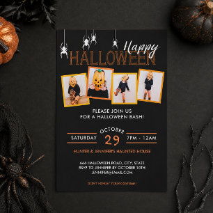 Personalised 4 Photo Spider Halloween Party Invitation