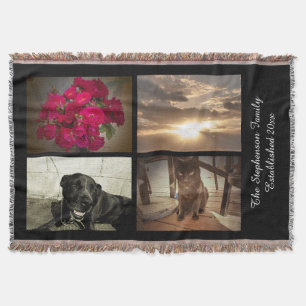 Personalised 4 Photo Text Mosaic Picture Collage Throw Blanket