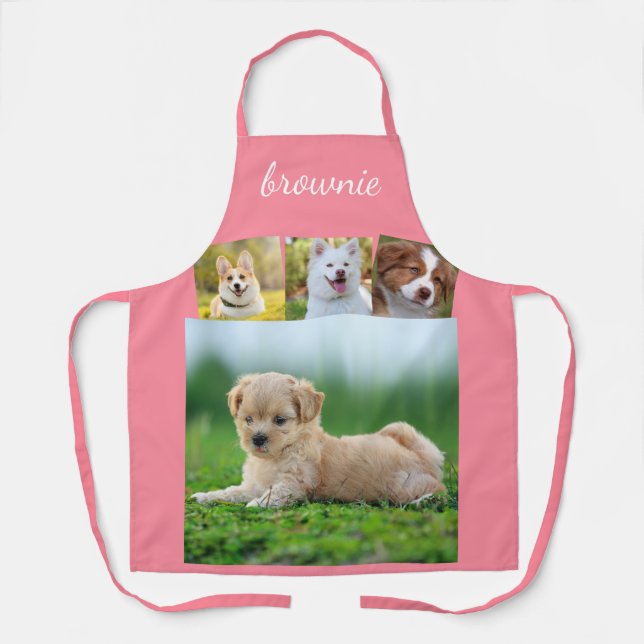 Personalised 4-Photo White Rose Gold Script Name  Apron (Front)