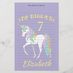 Personalised 4th 5th 6th 7th 8th Birthday Unicorn Stationery