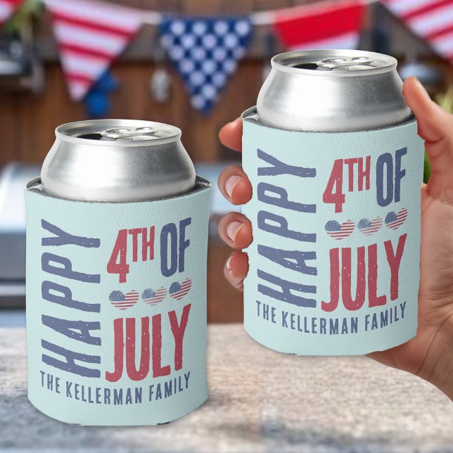 Personalised 4th Of July Can Cooler (Personalized 4th Of July Patriotic American Flag Can Cooler)