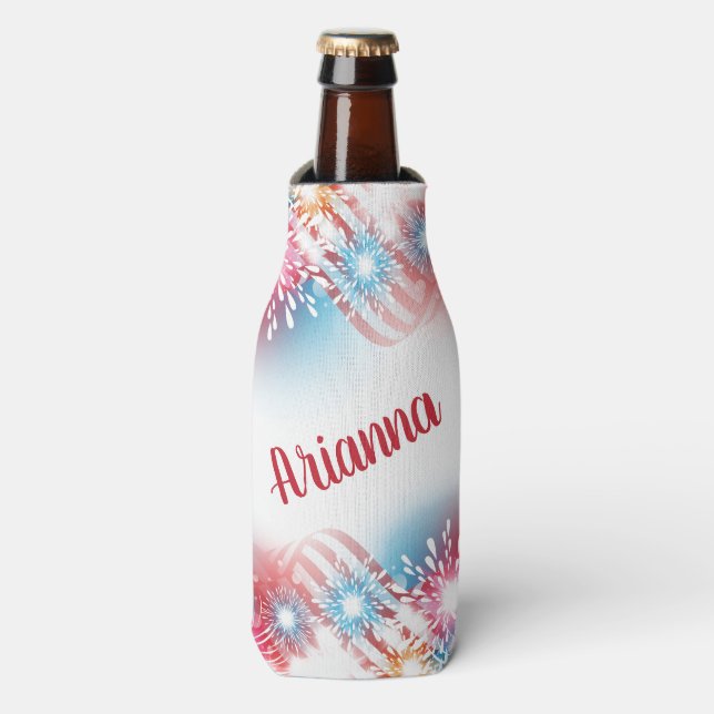 Personalised 4th of July Fireworks  Bottle Cooler (Bottle Front)