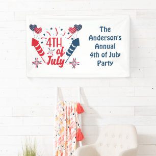 Personalised 4th of July Fireworks Red White Blue  Banner