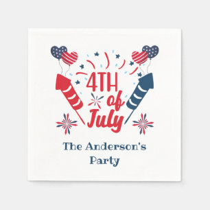 Personalised 4th of July Fireworks Red White Blue  Napkin