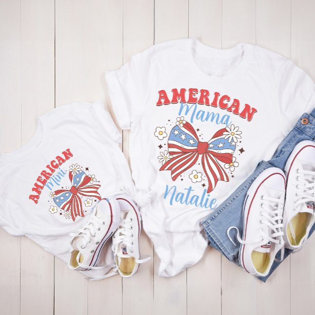 Personalised 4th of July Girly Mama Mini Coquette T-Shirt (Creator Uploaded)