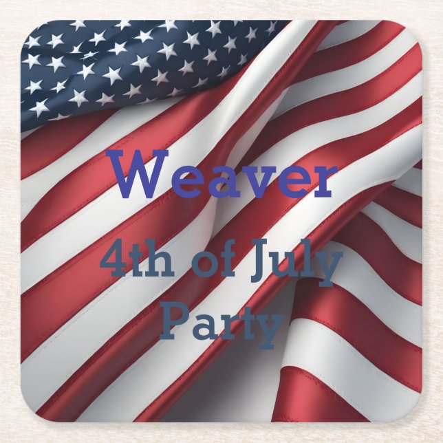 Personalised 4th of July Party Square Paper Coaster (Front)