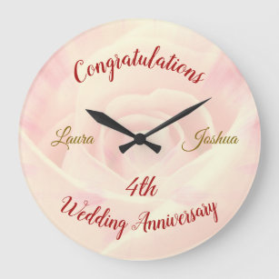 Personalised 4th Wedding Anniversary Large Clock