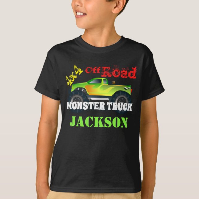 Personalised 4x4 Green Monster Truck T-Shirt (Front)