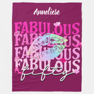 Personalised 50 and Fabulous at fifty chic cosy Fleece Blanket
