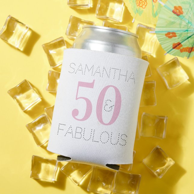 Personalised 50 and Fabulous Birthday Party Favour Can Cooler (In Situ Summer)