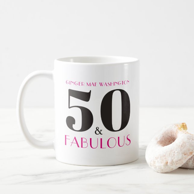 Personalised 50 and Fabulous Birthday Party Mug (With Donut)