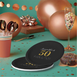 Personalised 50 and fabulous Black Gold Birthday Paper Plate