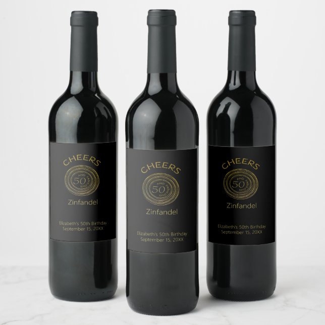 Personalised 50 and Fabulous Black Gold  Cheers Wine Label (Bottles)