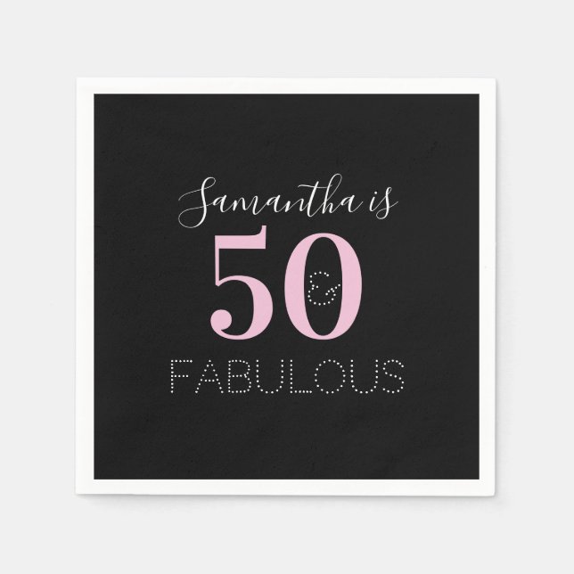 Personalised 50 and fabulous Black Pink Birthday Napkin (Front)