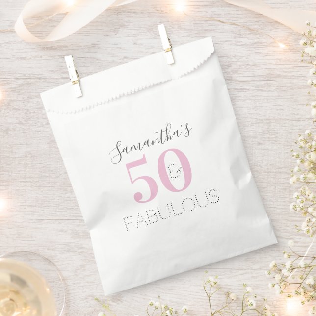 Personalised 50 and fabulous Modern Pink Birthday Favour Bag (Clipped)